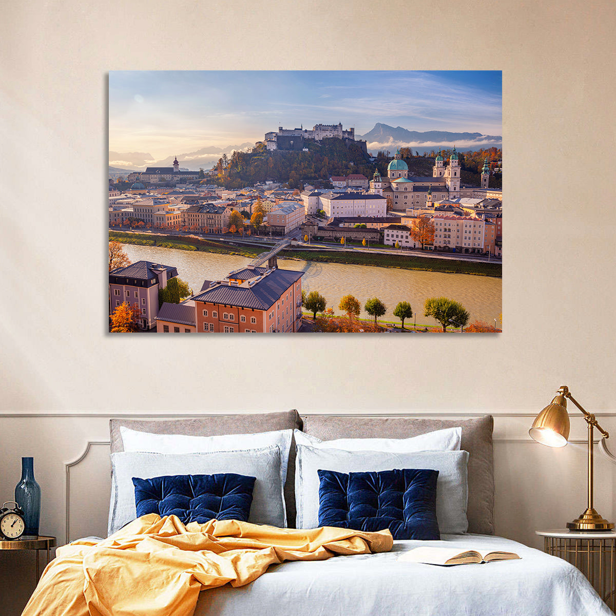 Salzburg Skyline at Golden Hour Wall Art in a room, landscape