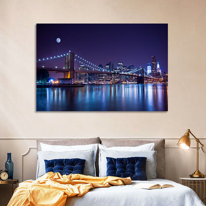 Brooklyn Bridge Moonlit Reflections Wall Art