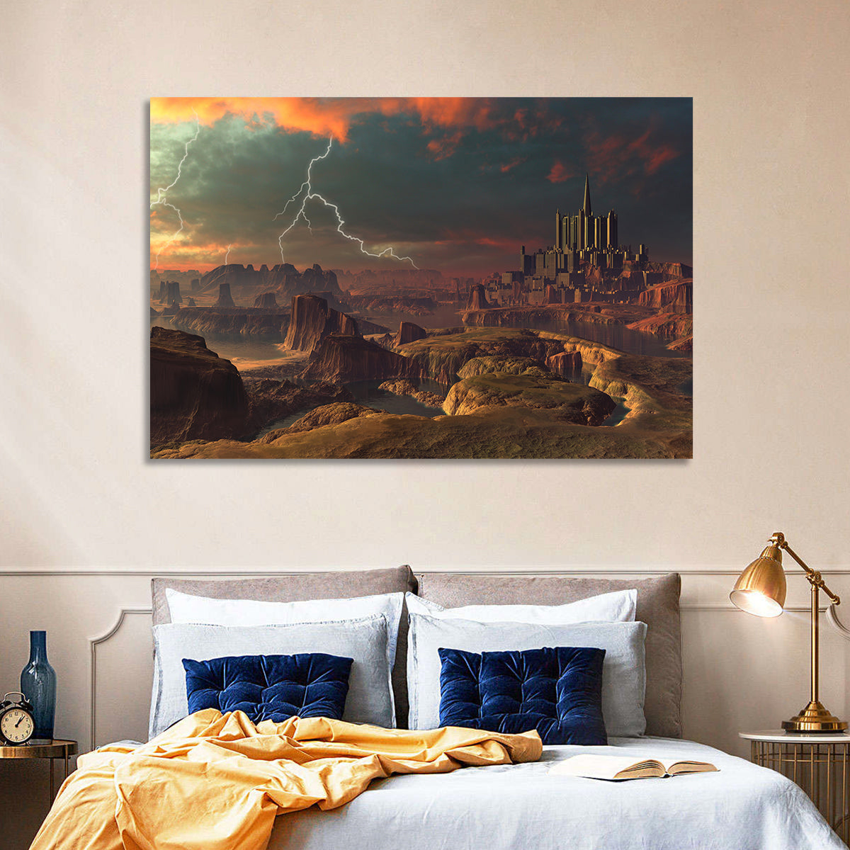 Dusk Storm Over Alien Fortress Wall Art