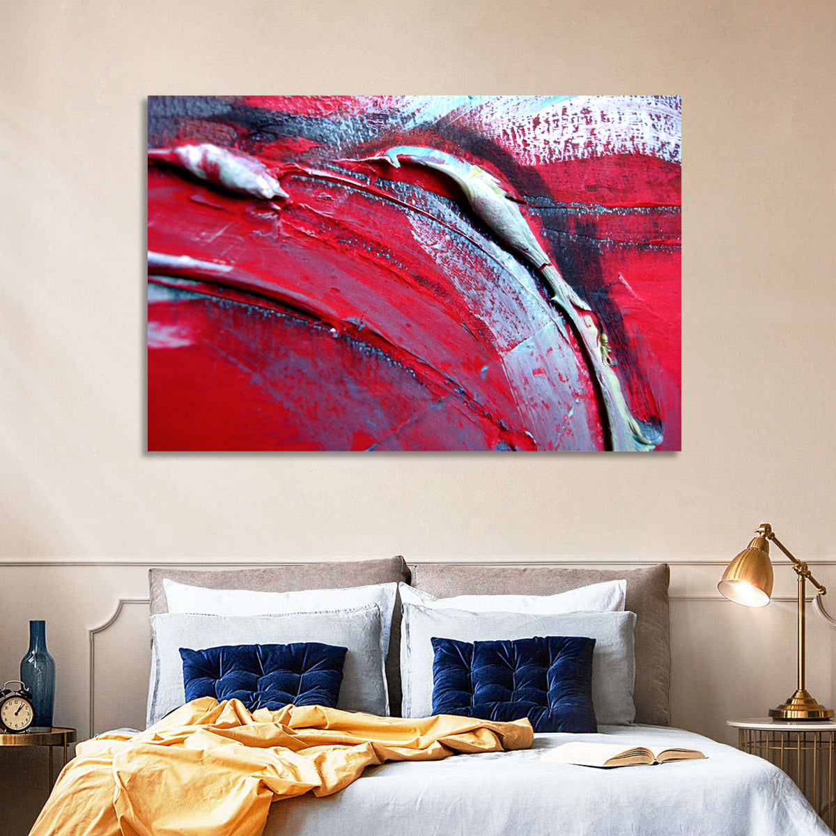 Crimson Impasto Motion Wall Art in a room, landscape