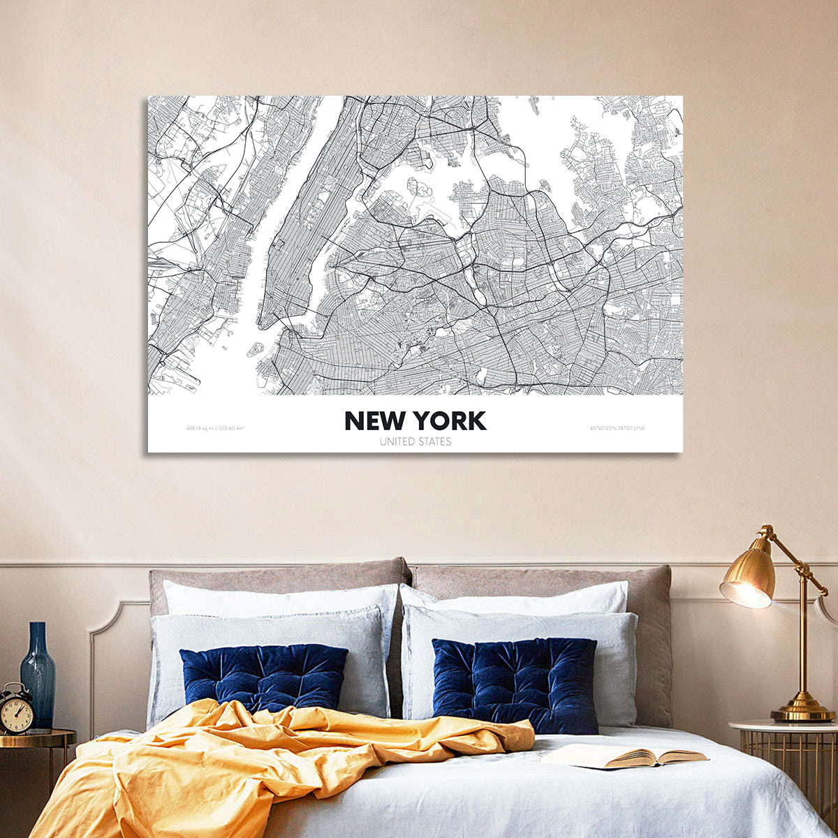 New York Street Grid Map Wall Art