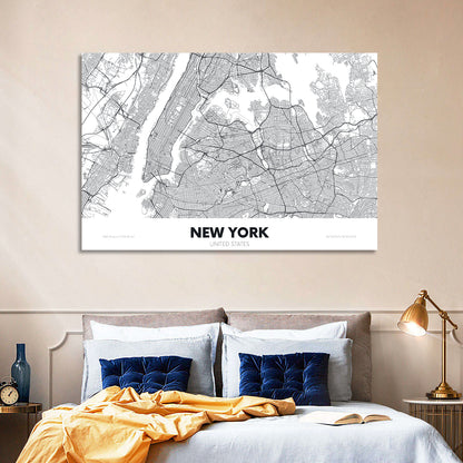 New York Street Grid Map Wall Art