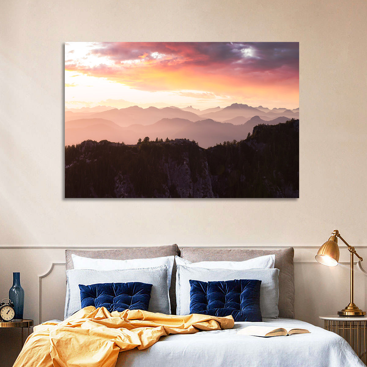 Vancouver Mountains at Sunset Wall Art in a room, landscape