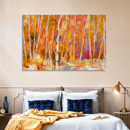 Autumn Birch Grove Painting Wall Art