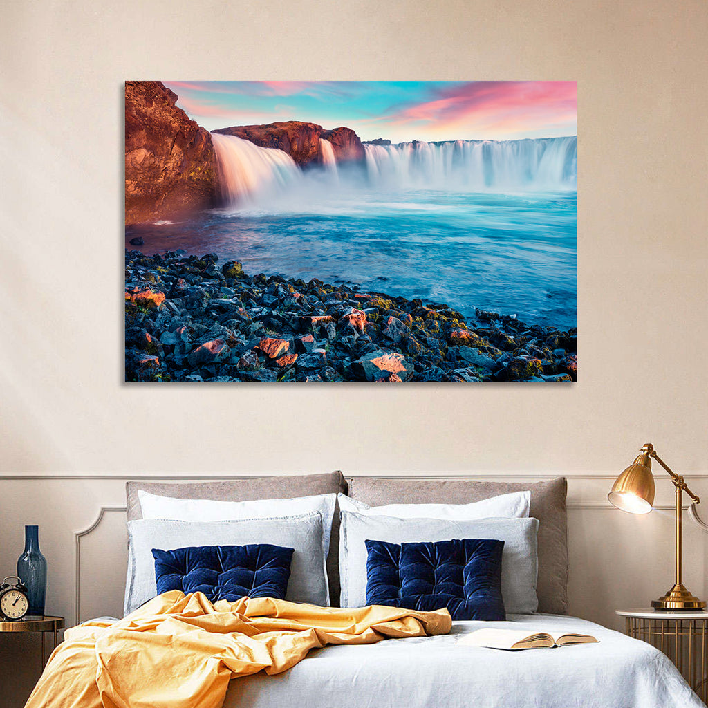 Goðafoss Waterfall at Sunset Wall Art