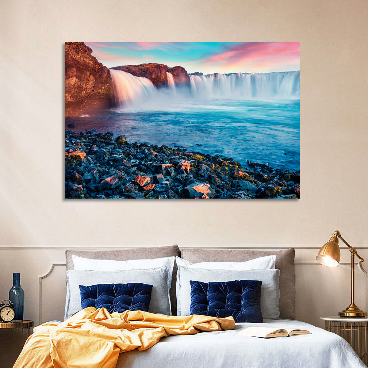 Goðafoss Waterfall at Sunset Wall Art