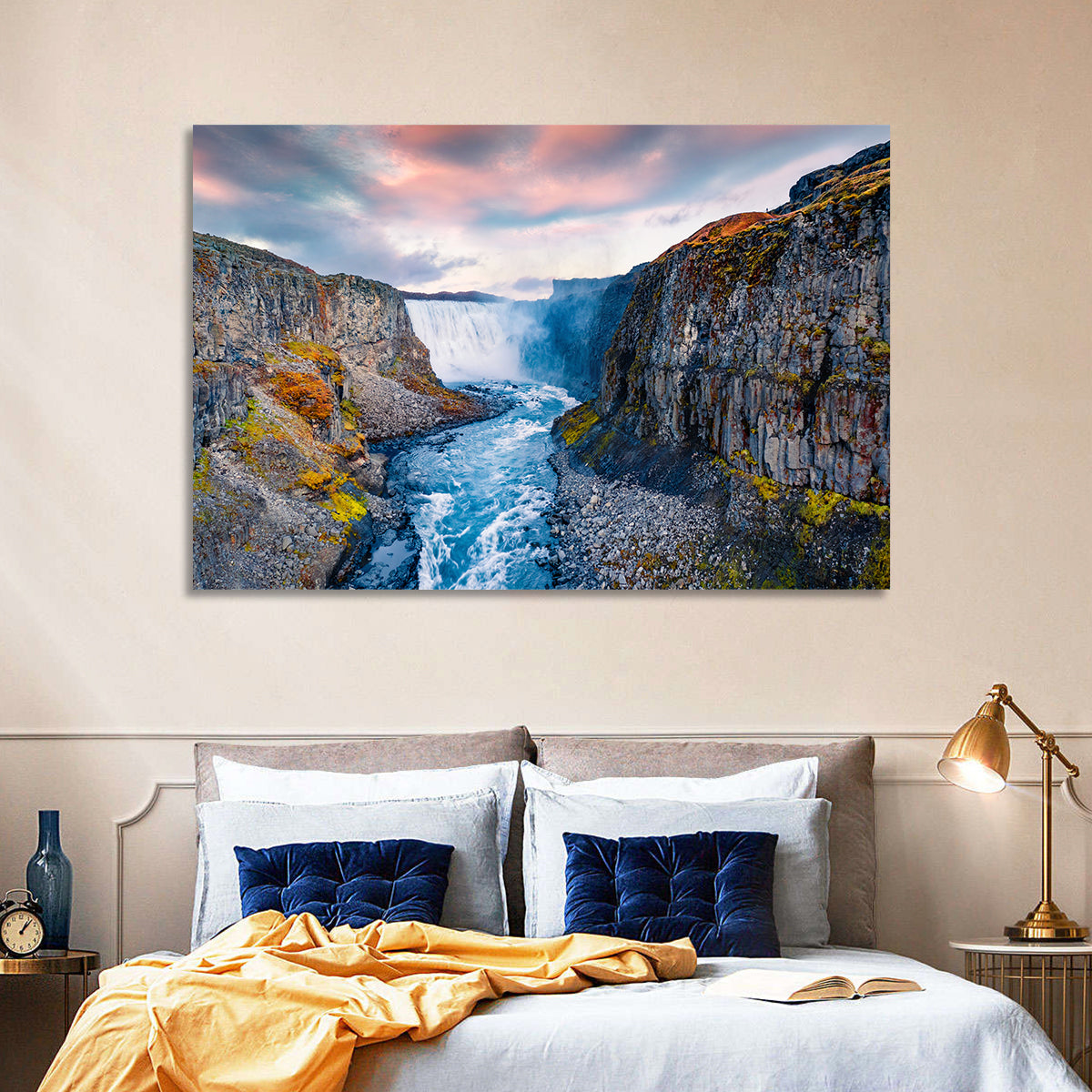 Dettifoss Waterfall Wall Art in a room, landscape