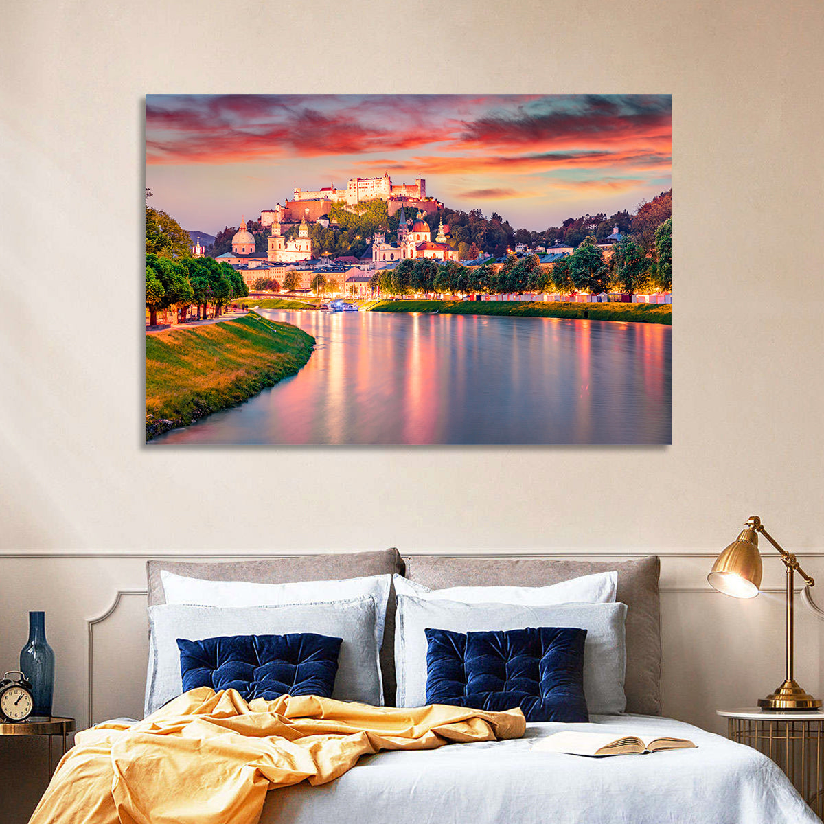 Hohensalzburg Fortress at Sunset Wall Art in a room, landscape