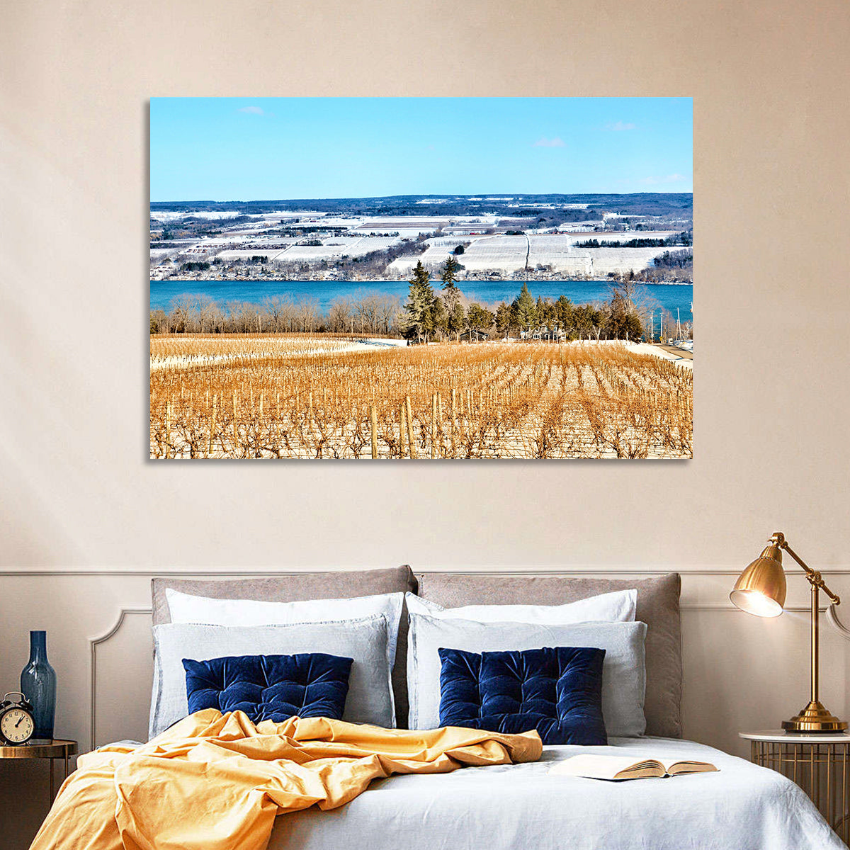 Seneca Lake Vineyard Wall Art in a room, landscape
