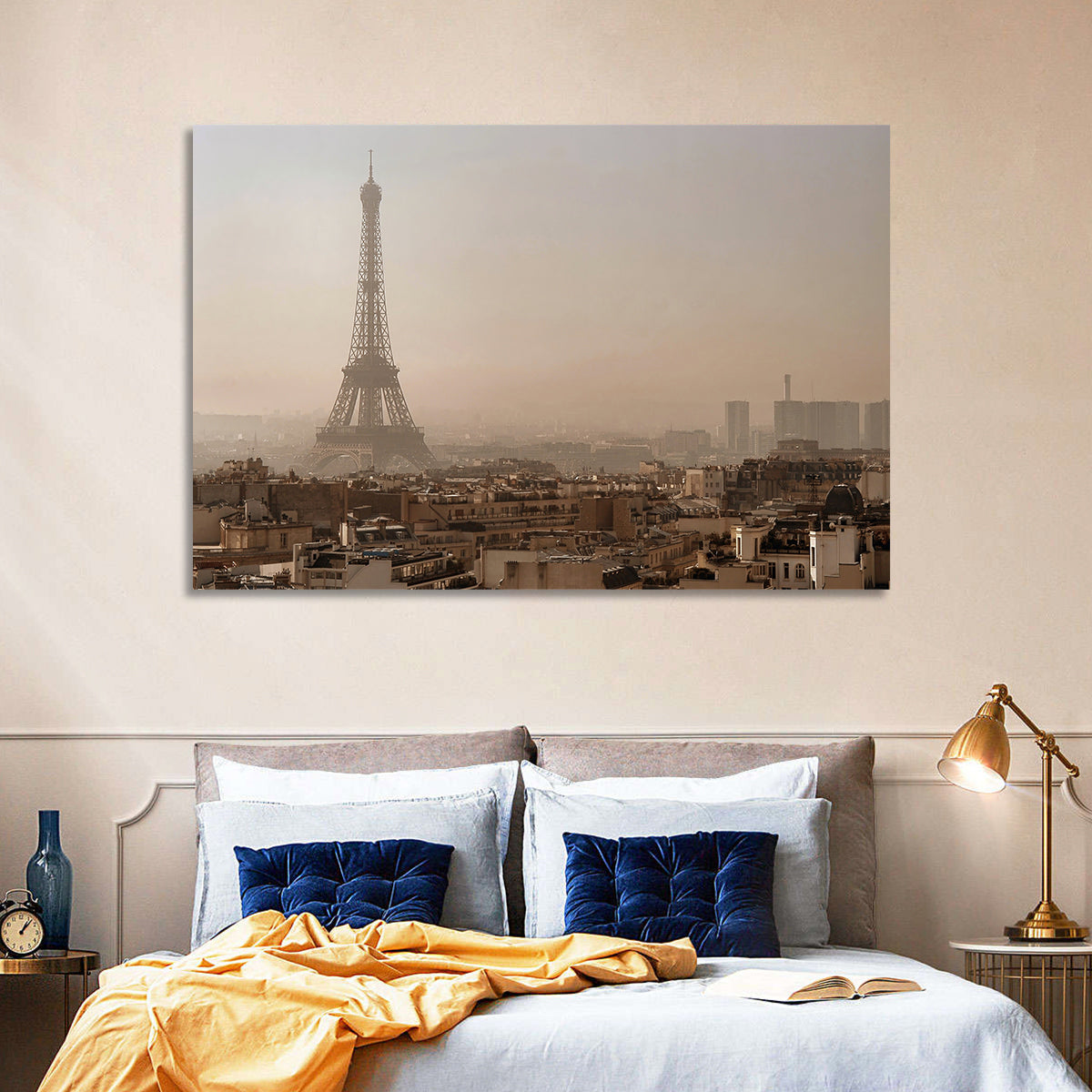 Eiffel Tower Over Paris Rooftops Wall Art in a room, landscape