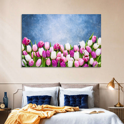 Tulips on Textured Blue Wall Art
