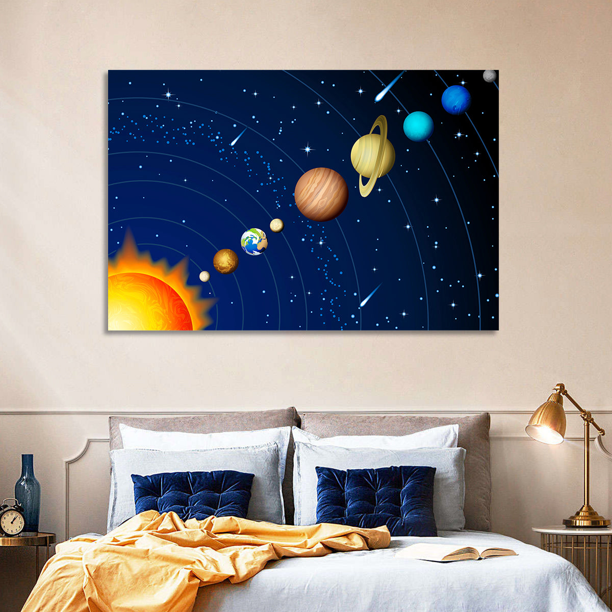 Diagonal Solar System Illustration Wall Art in a room, landscape