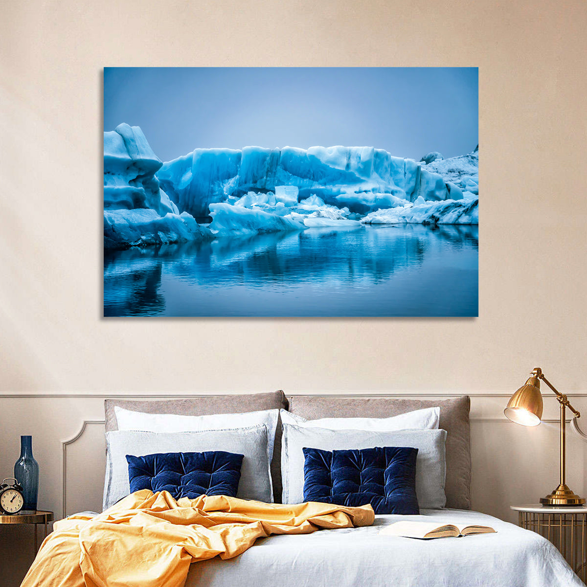 Icebergs in Jokulsarlon Wall Art in a room, landscape