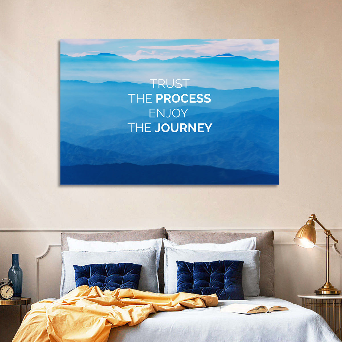 Trust the Process Mountain Layers Wall Art in a room, landscape