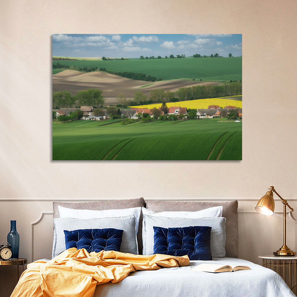 Gentle Moravian Hills Wall Art in a room, landscape