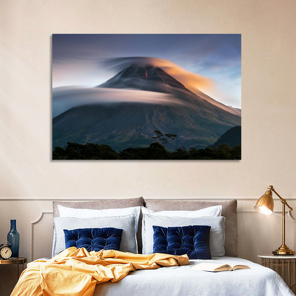 Mount Merapi at Dusk Wall Art in a room, landscape