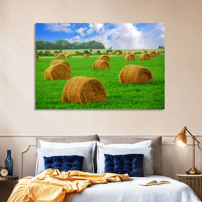 Golden Hay Bales in Green Field Wall Art