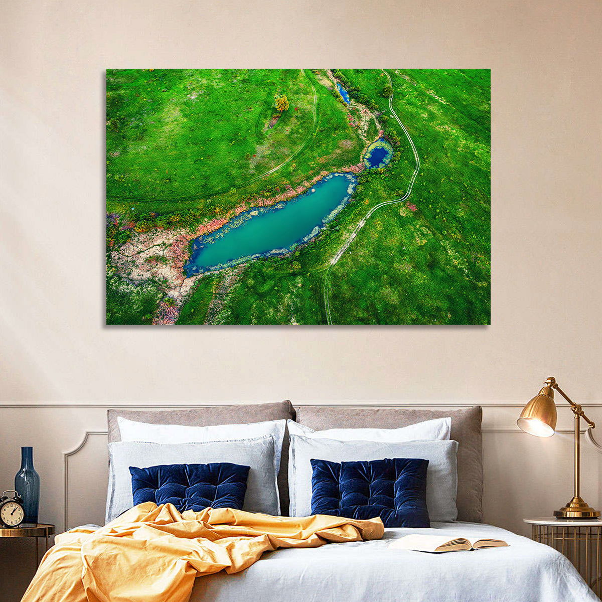 Meadows Lake Aerial Wall Art in a room, landscape