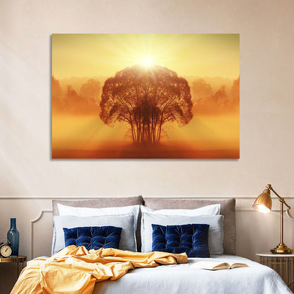 Golden Haze Tree at Sunset Wall Art
