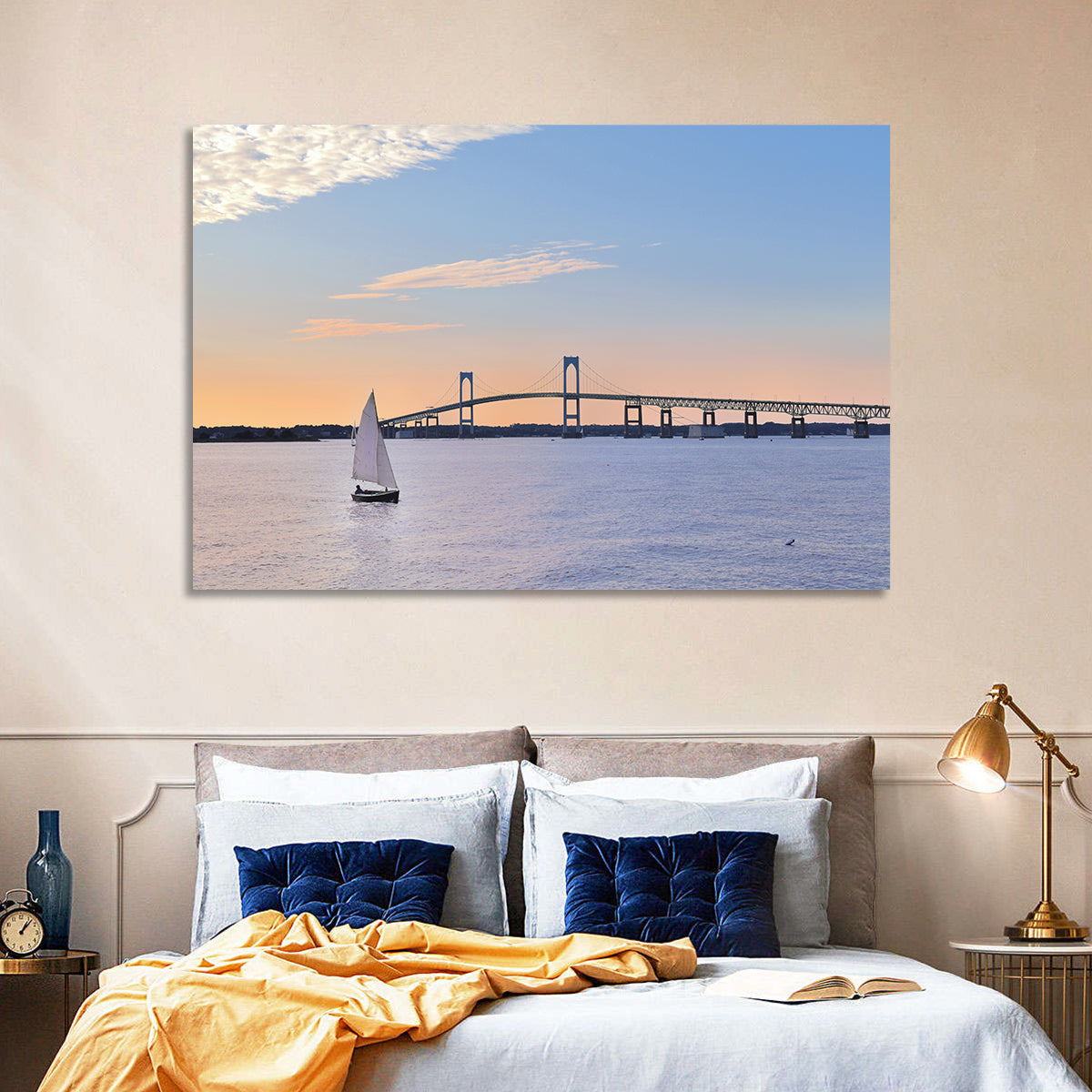 Newport Bridge at Sunset Wall Art in a room, landscape