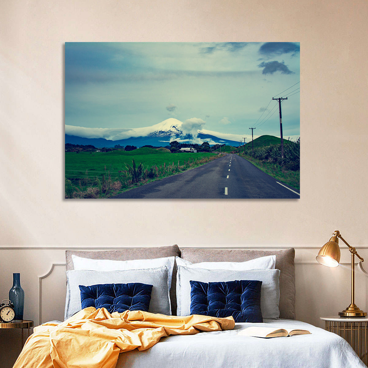 Empty Road to Mount Taranaki Wall Art in a room, landscape