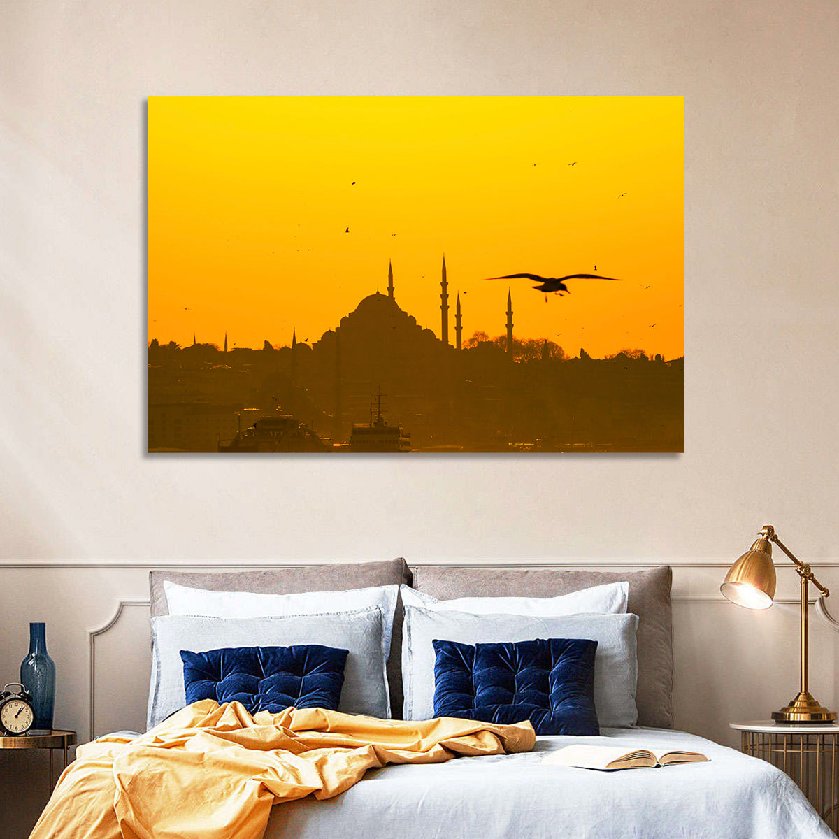 Süleymaniye Mosque Golden Hour Silhouette Wall Art in a room, landscape