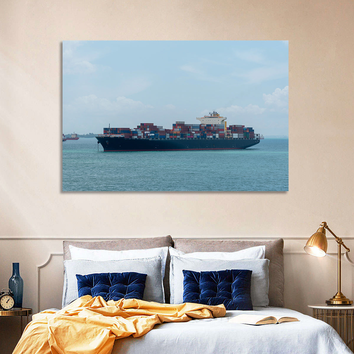 Harbor Container Ship at Sea Wall Art in a room, landscape