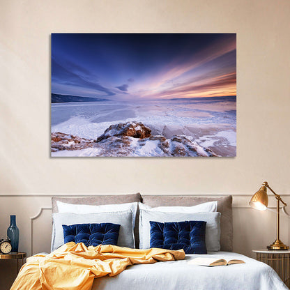 Frozen Lake Ice and Sunset Sky Wall Art