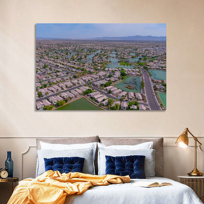 Aerial Desert Suburb with Lakes Wall Art