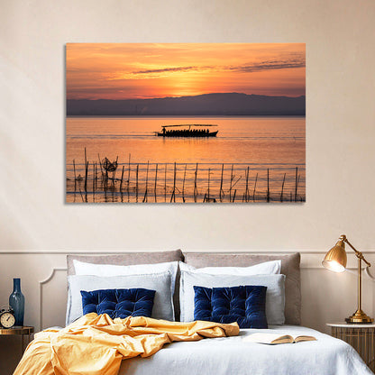 Albufera Sunrise Boat Silhouette Wall Art