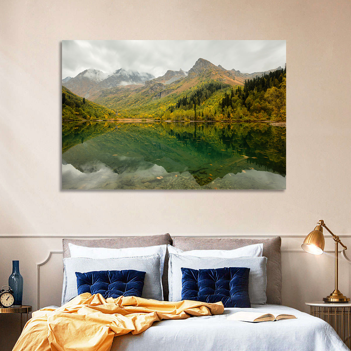 Kardyvach Lake Reflection Under Clouded Peaks Wall Art