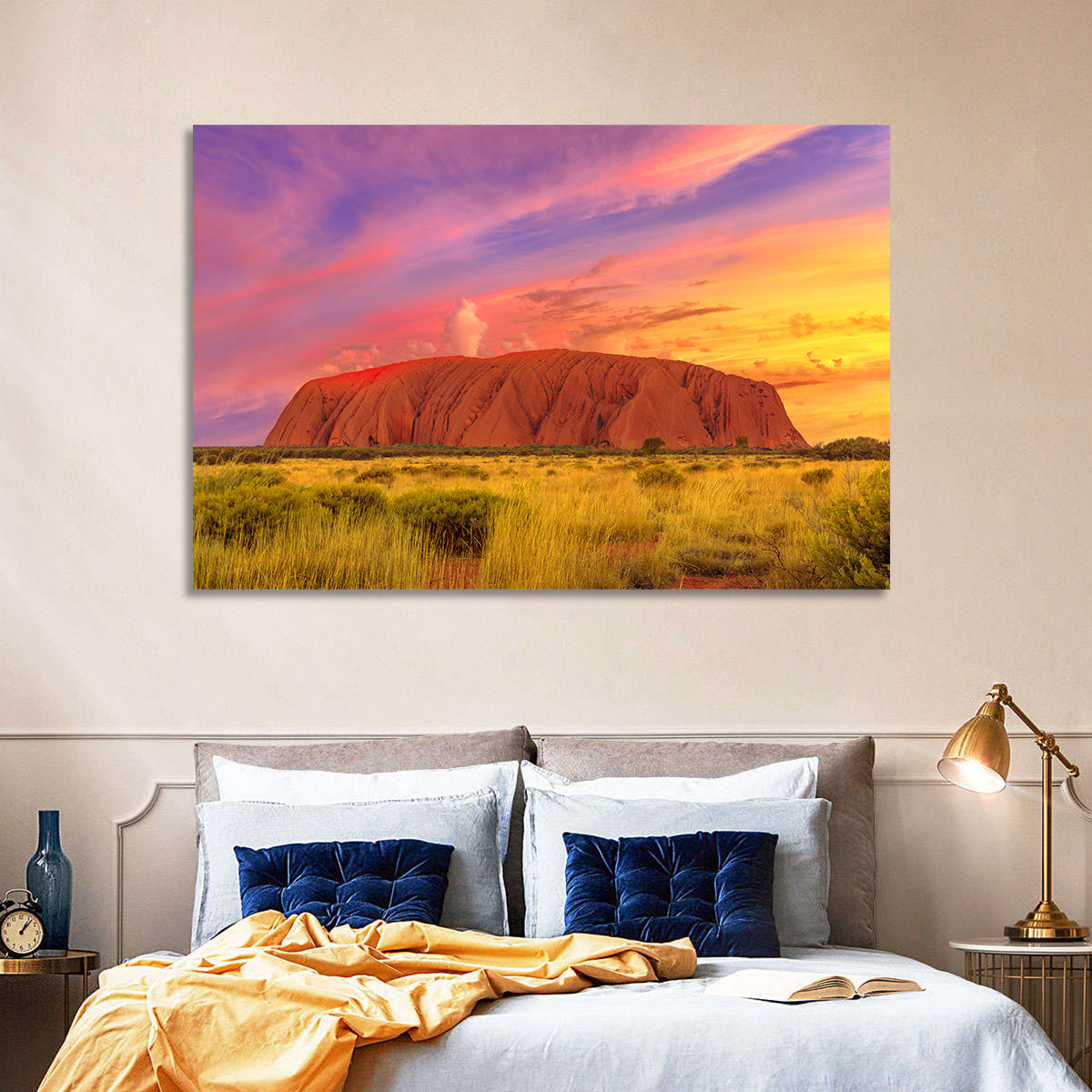 Uluru Golden Hour Sunset Wall Art in a room, landscape