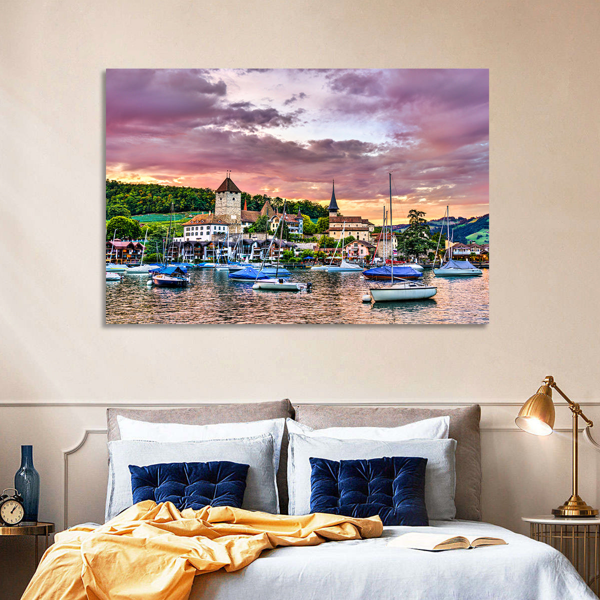 Spiez Castle Harbor Sunset Wall Art