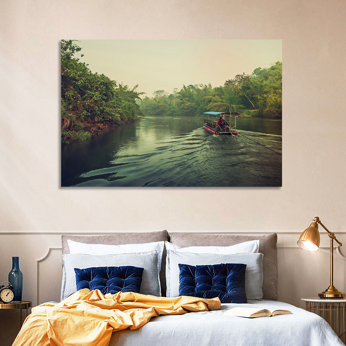 Misty Long-tail Boat on River Kwai Wall Art