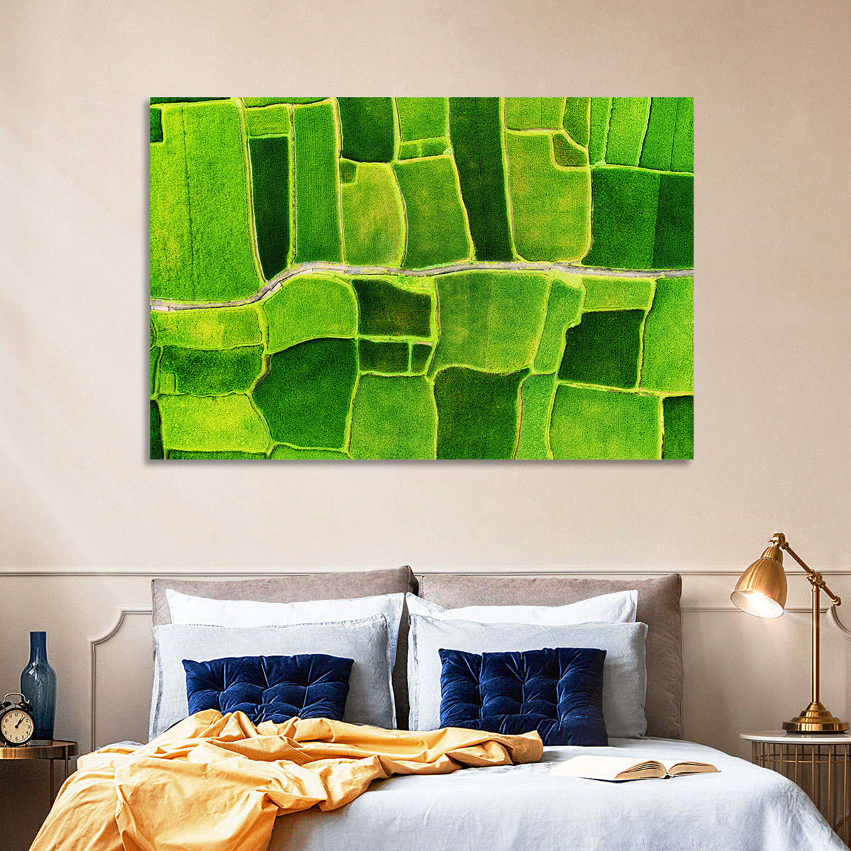 Verdant Rice Terrace Grid Wall Art in a room, landscape