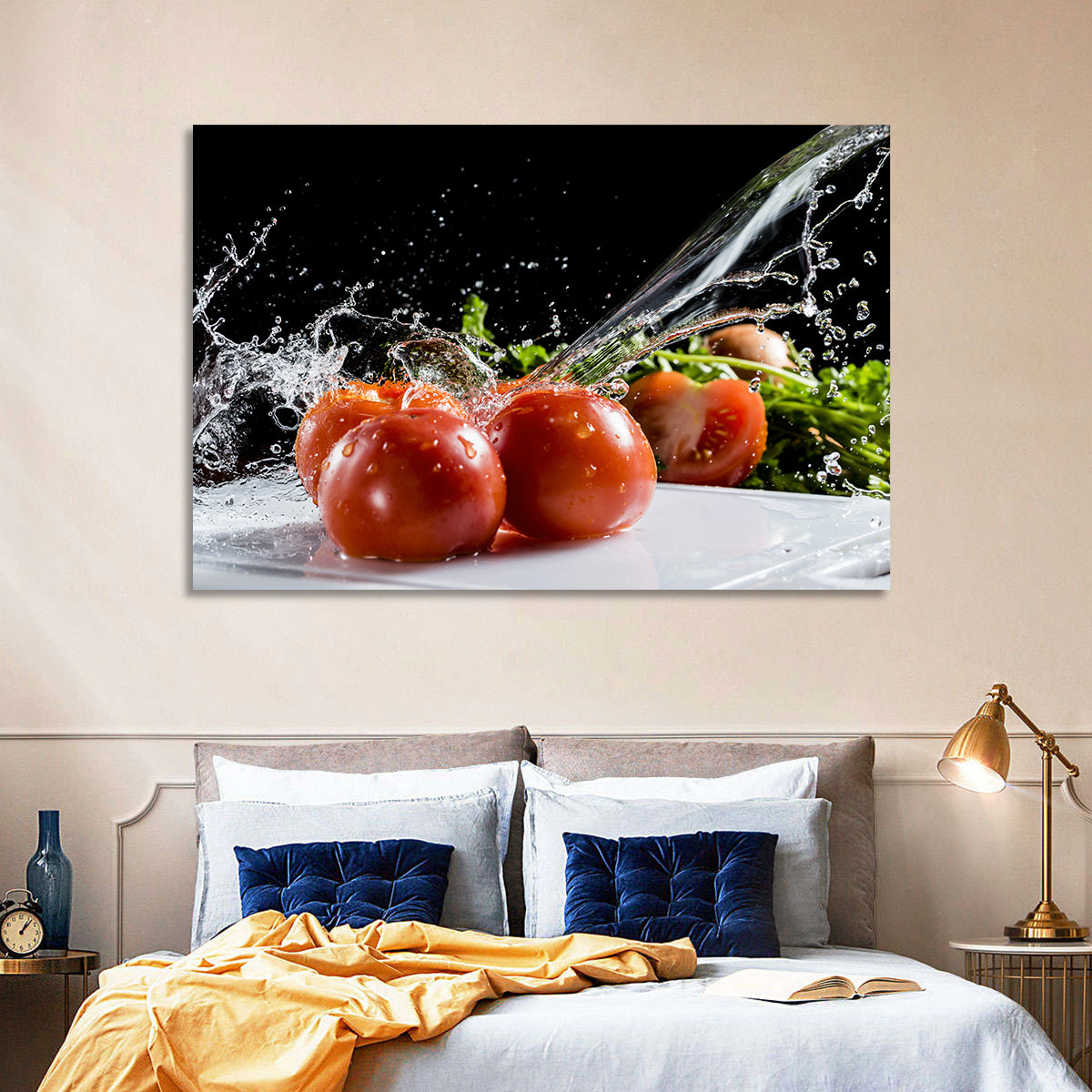 Tomatoes with Water Splash Wall Art in a room, landscape