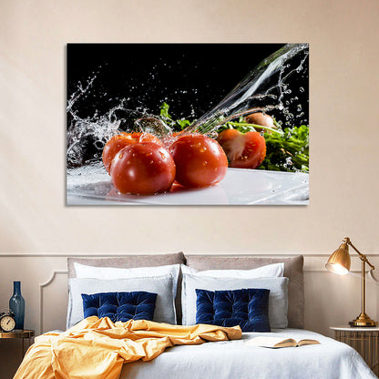 Tomatoes with Water Splash Wall Art