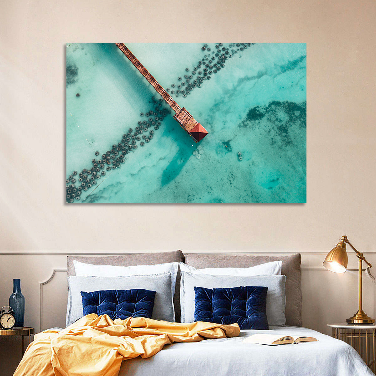 Aerial Red Pier Over Turquoise Water Wall Art