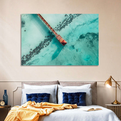 Aerial Red Pier Over Turquoise Water Wall Art