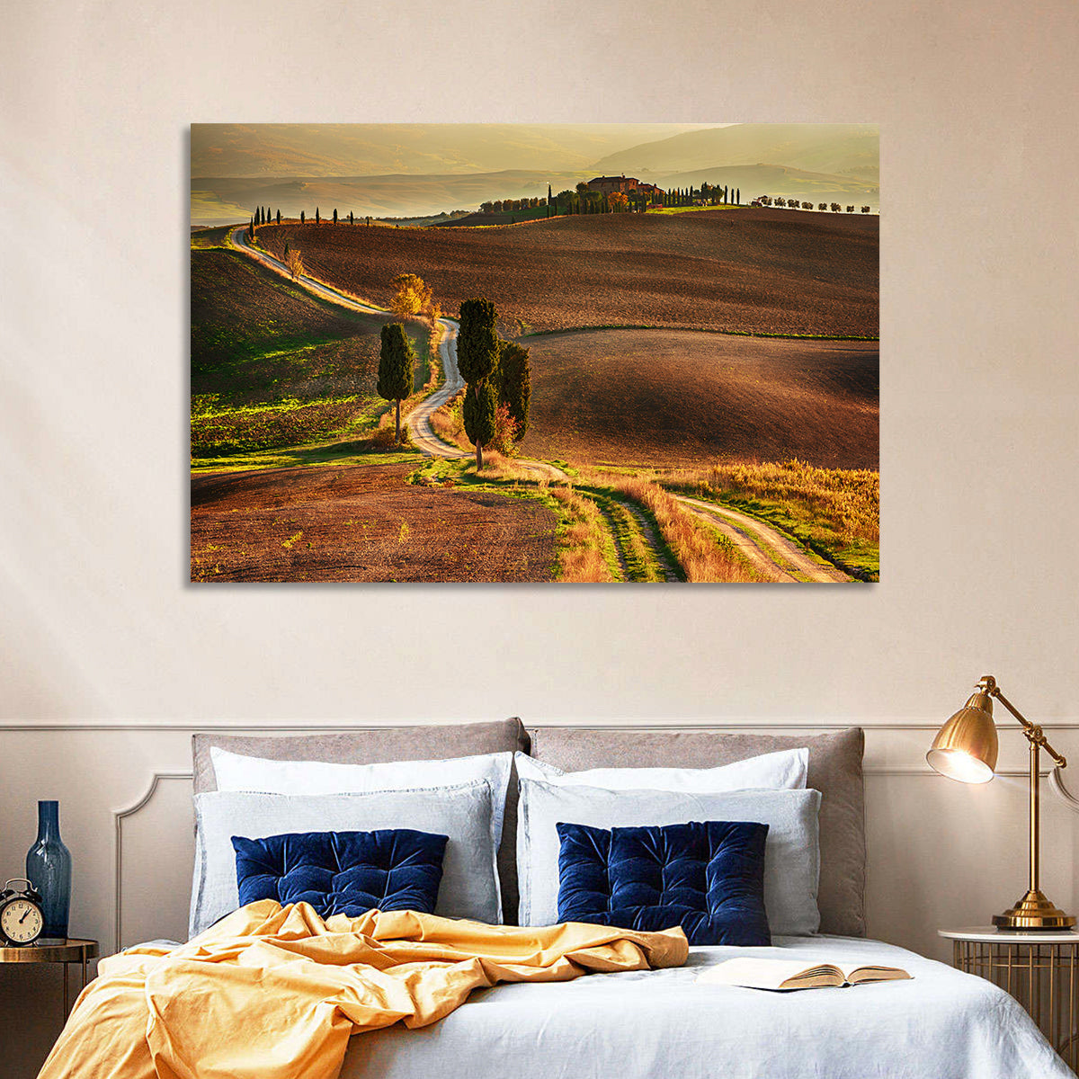 Val D’orcia Winding Golden Road Wall Art in a room, landscape