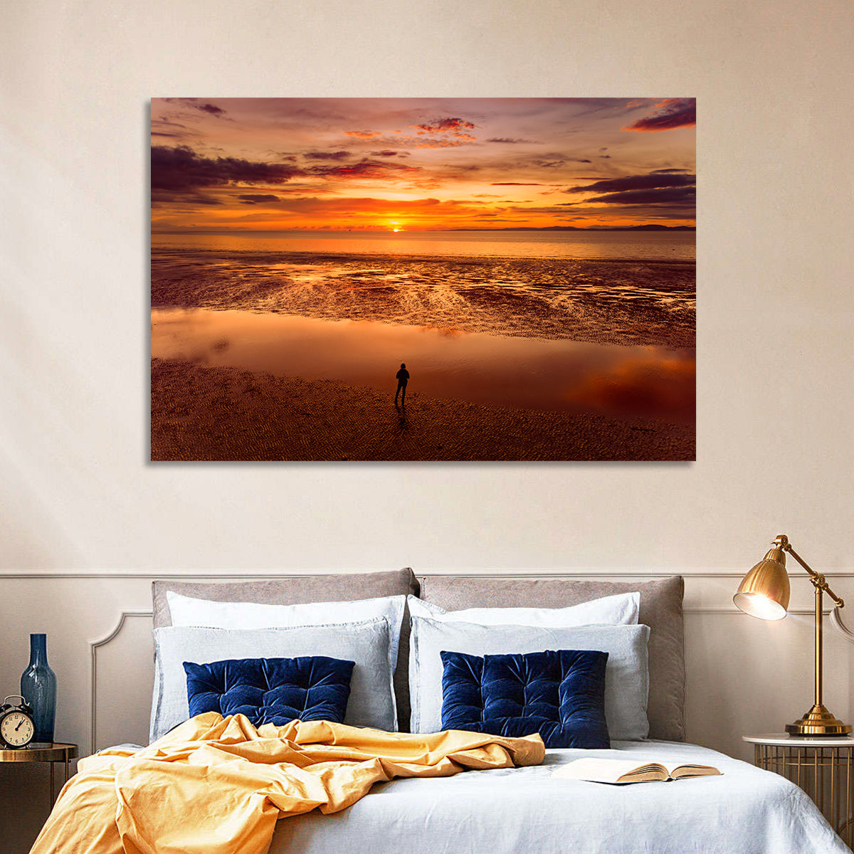 Solitary Figure on Sunset Shore Wall Art