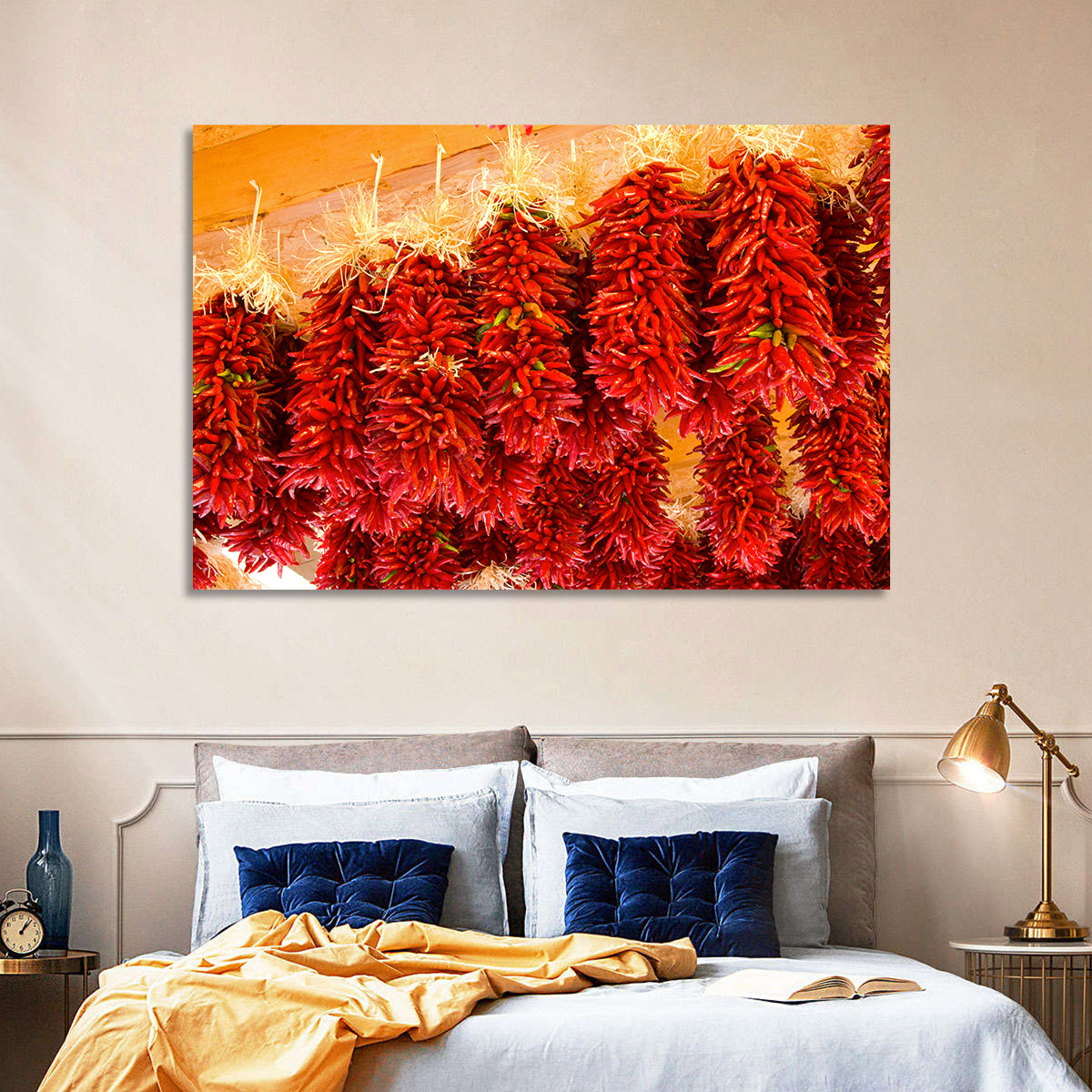Hanging Dried Chili Peppers Wall Art in a room, landscape