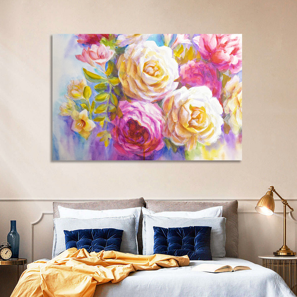 Layered Watercolor Rose Bouquet Wall Art
