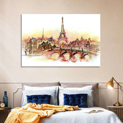 Eiffel Tower Watercolor at Dusk Wall Art