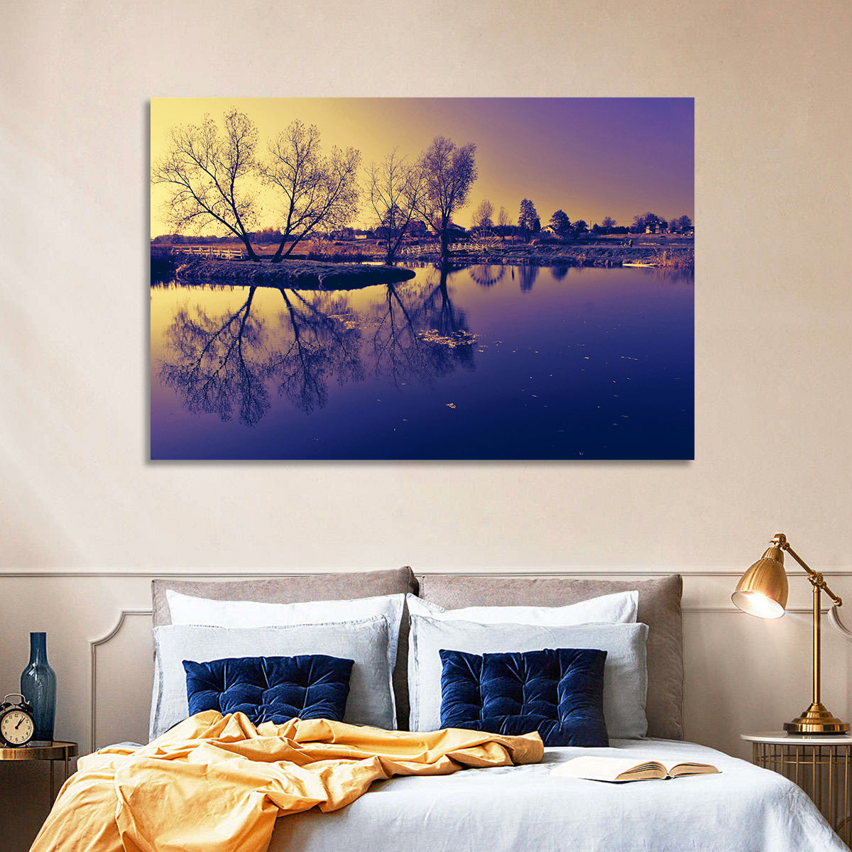 Winter Lake Morning Wall Art in a room, landscape
