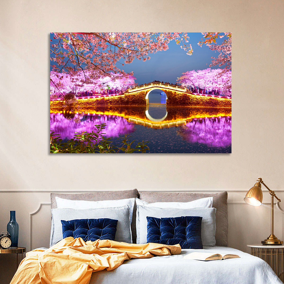 Illuminated Cherry Blossom Bridge Wall Art