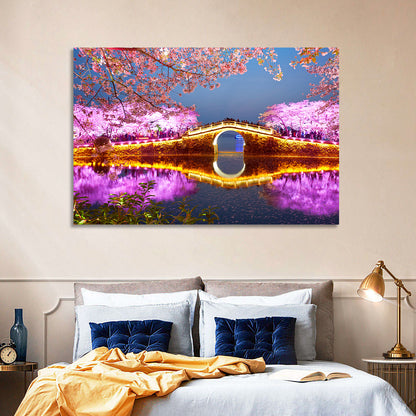 Illuminated Cherry Blossom Bridge Wall Art