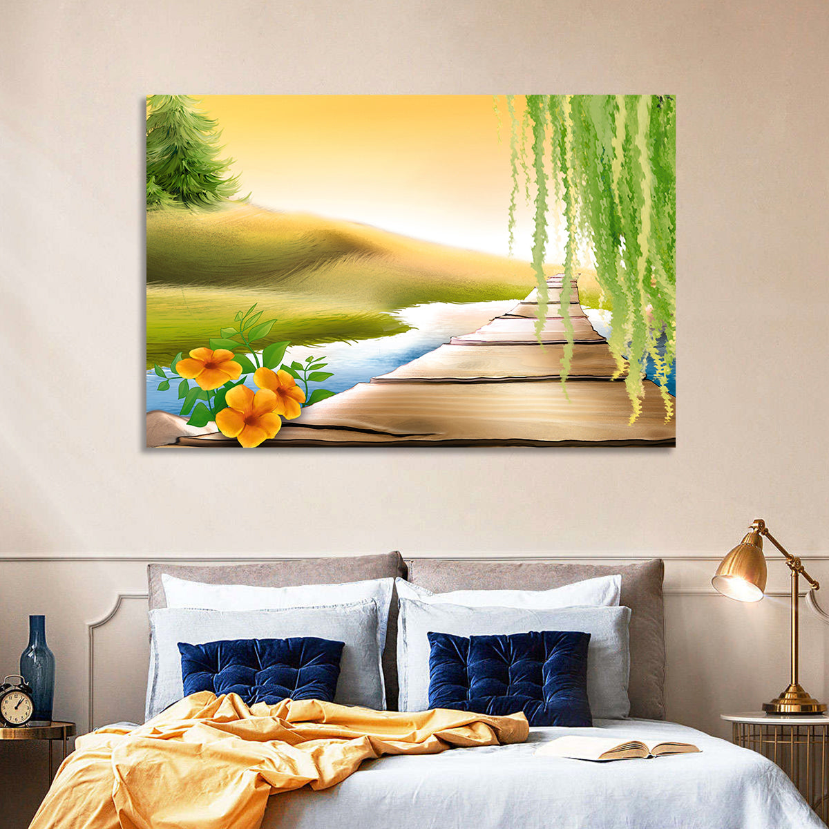 Golden Hour Willow Walkway Wall Art in a room, landscape