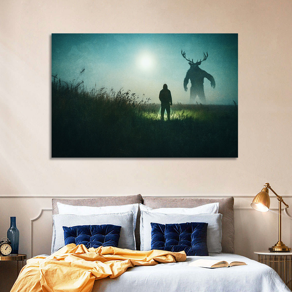Antlered Shadow in Mist Wall Art in a room, landscape