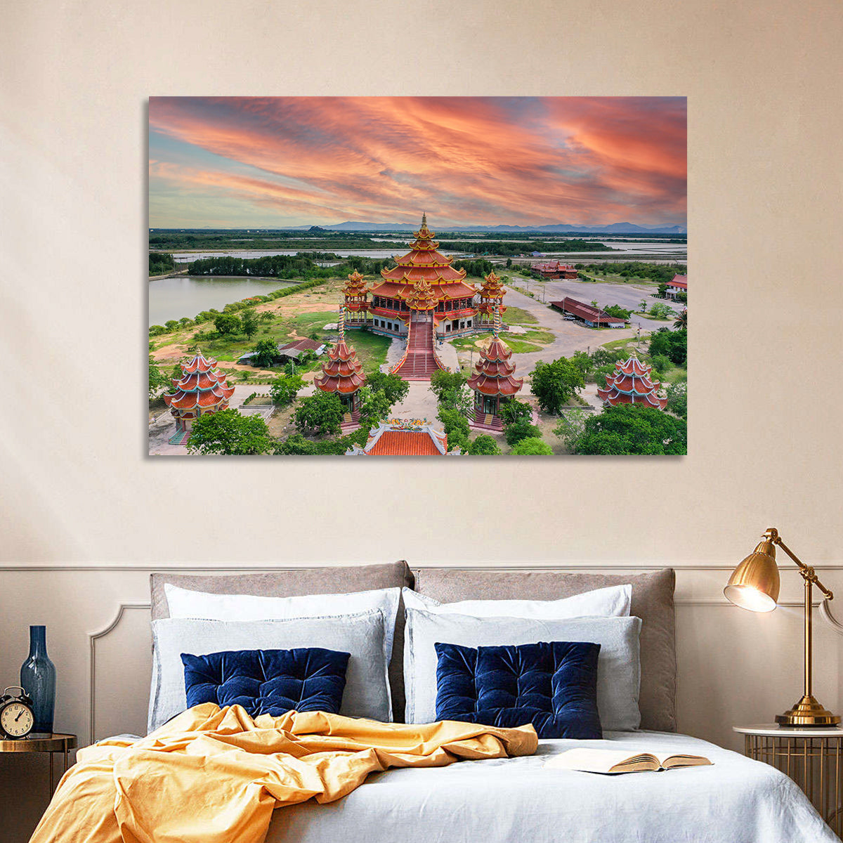 Wat Petch Suwan Temple at Sunset Wall Art in a room, landscape